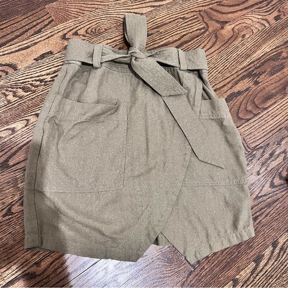 Madewell Linen Army Green Cargo Skirt with Tie Waist